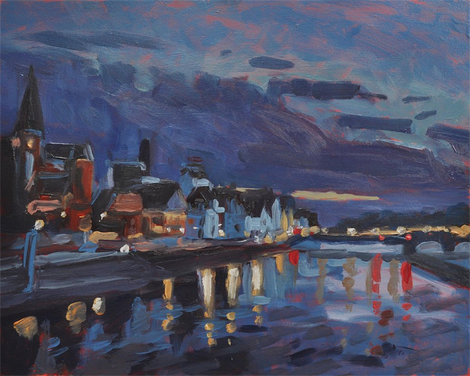 -Maastricht in sunset colors-, oil on MDF, 30 x 24 cm