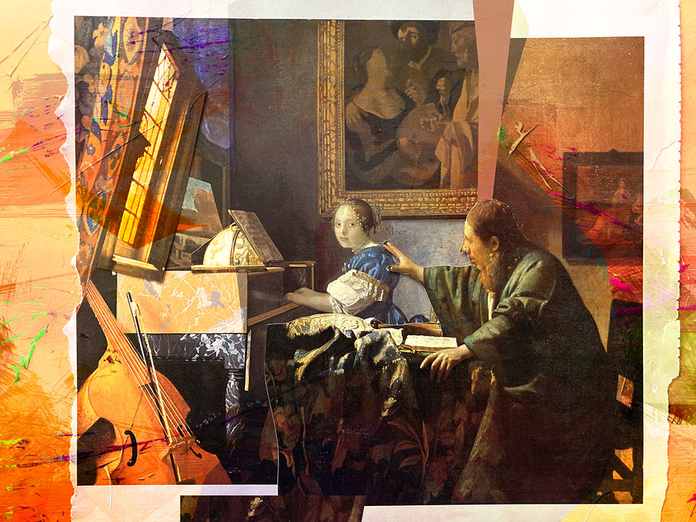 Vrouw en Man Naar Vermeer door Nop Briex 100x75cm collage LR