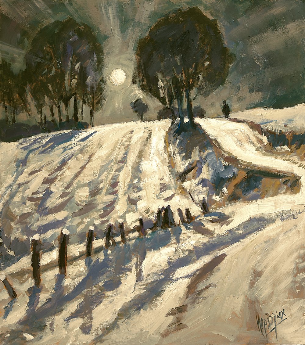 Snow field and full moon, after Fred Fouarge