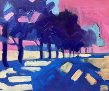 Bomen in blauw en roze 70x50cm acrylicswood LR
