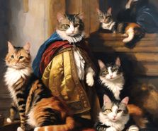 Cat kittins posing in front of painting 60x60cm digioil Nop Briex LR