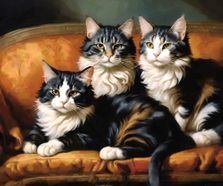 Cat kittins posing on orange couch 60x60cm digioil Nop Briex LR