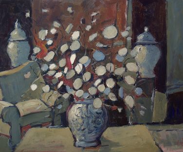 Interior with Silver Dollar plant in vase