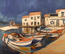 Loggos and wooden boats 40x30cm oilmdf LR
