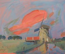 Red cloud with windmill