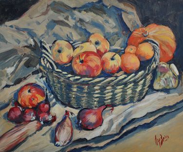 Still life with apples and unions
